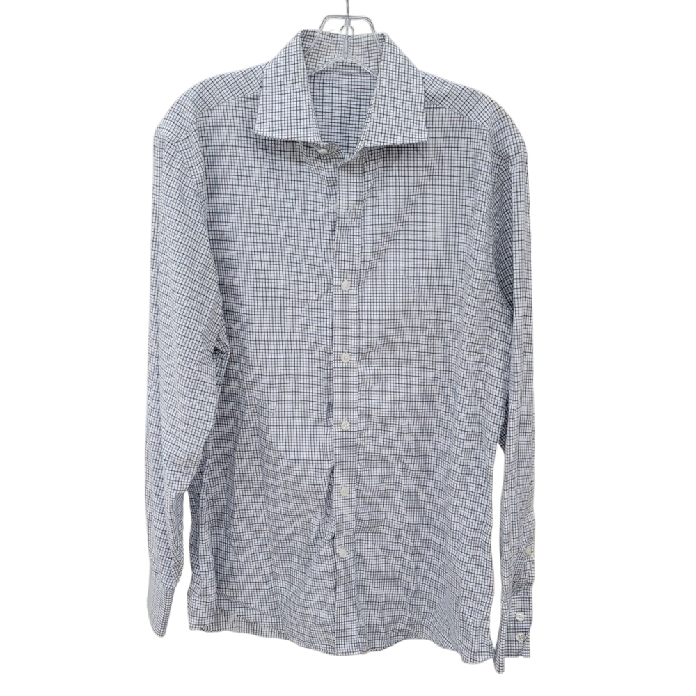 EUC J. Hilburn Men's Blue, White & Brown Checkered Shirt